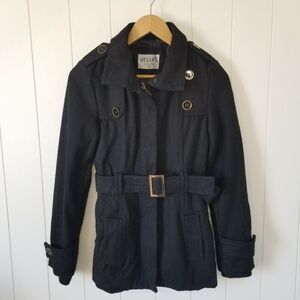 Delias Jacket Womens Size XS Black Pea Coat Belted Waist Y2k Retro Goth